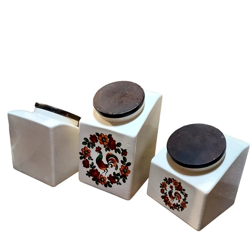 Vintage Hydyn 1995 Ceramic Handpainted Canister Set Of 4 Rooster Farmhouse Decor